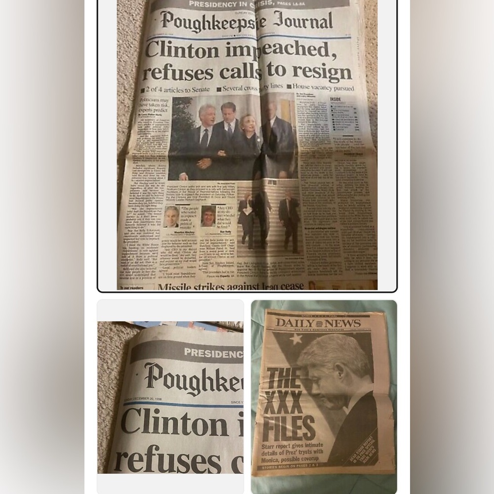 Bundle of 2 1998 Newspapers Covering Pres Clinton’s Impeachment/Starr Re…